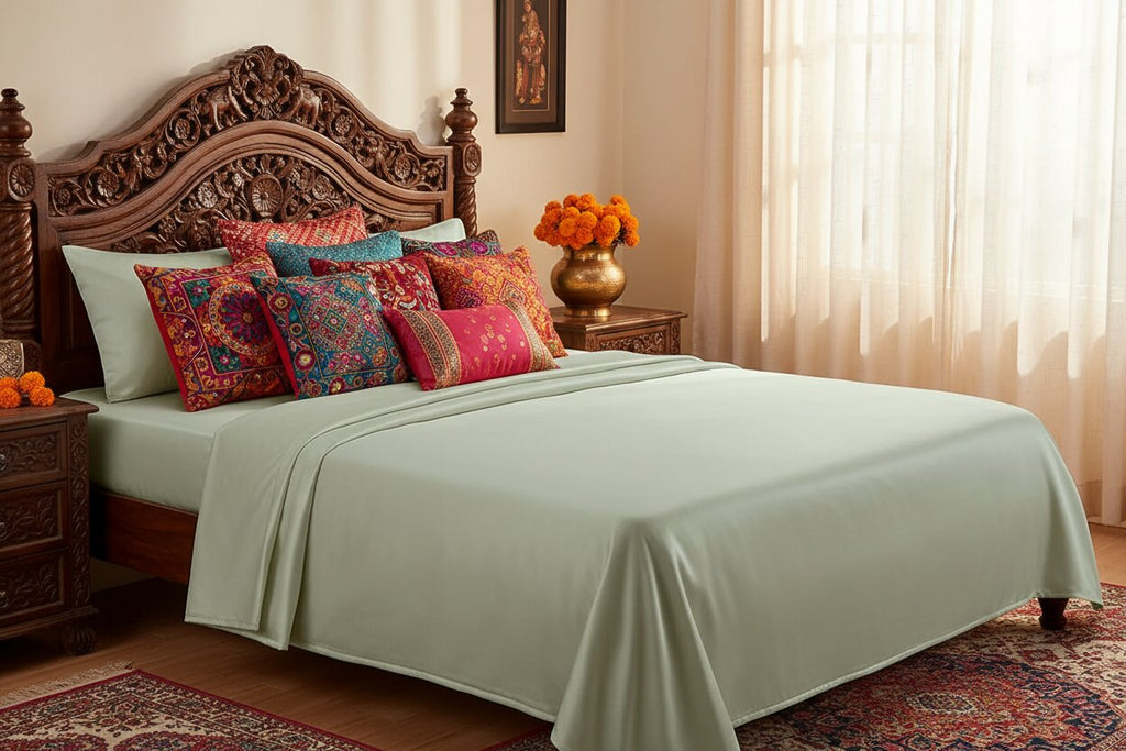Sage Green Dreamy UltraSatin Double Flat Bedsheet Set – Silky Smooth Luxury