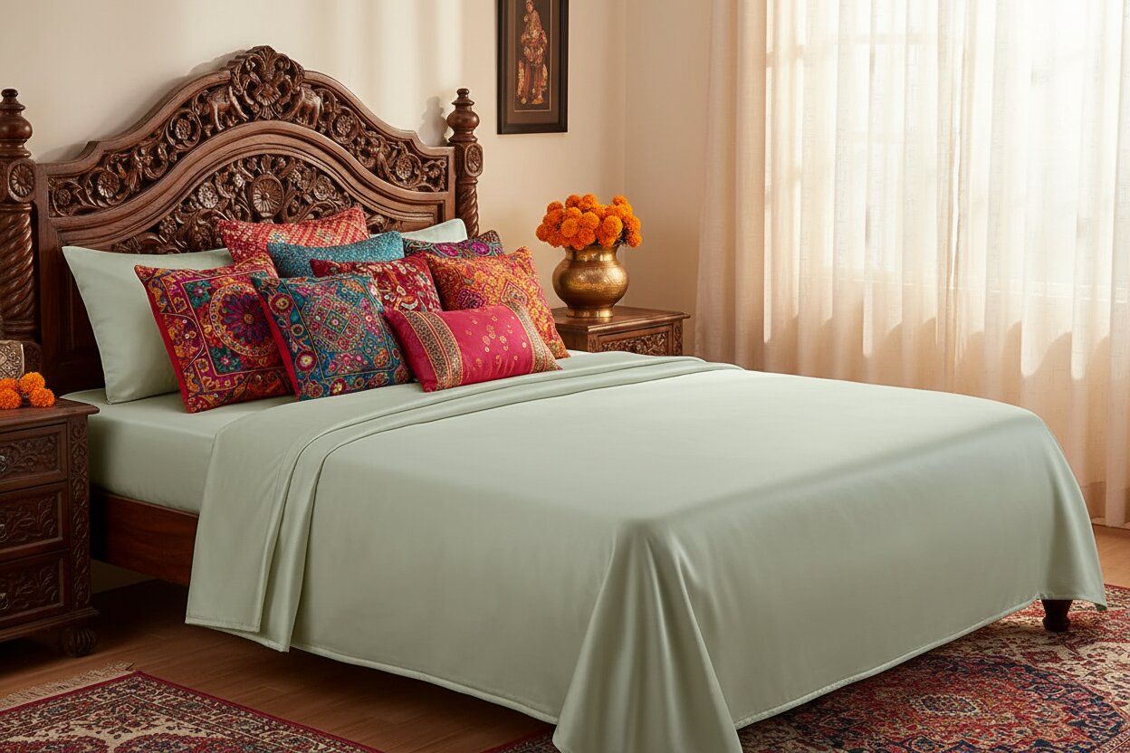 Sage Green Dreamy UltraSatin Double Flat Bedsheet Set – Silky Smooth Luxury