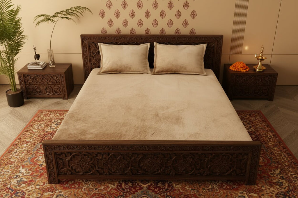 MVB Luxurious Super Soft Velvet Double Bedsheet with Matching Pillow Covers