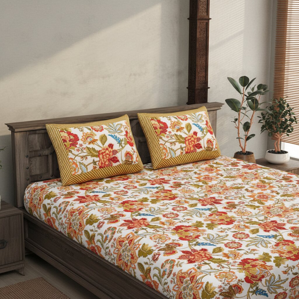 Pure Cotton 240 TC Double Bedsheet – Spring Jungle Print | MVB YUGVIGYANA