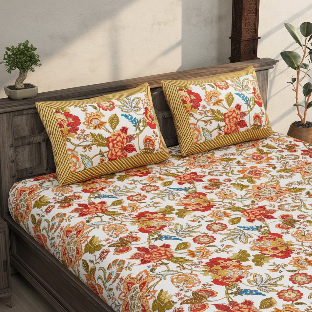 Pure Cotton 240 TC Double Bedsheet – Spring Jungle Print | MVB YUGVIGYANA