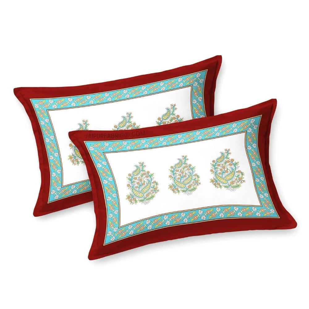 MVB Ethnic Glow Red Cotton King Size Bed Sheet Set | 280 TC | 100% Pure Cotton | 3 Pcs