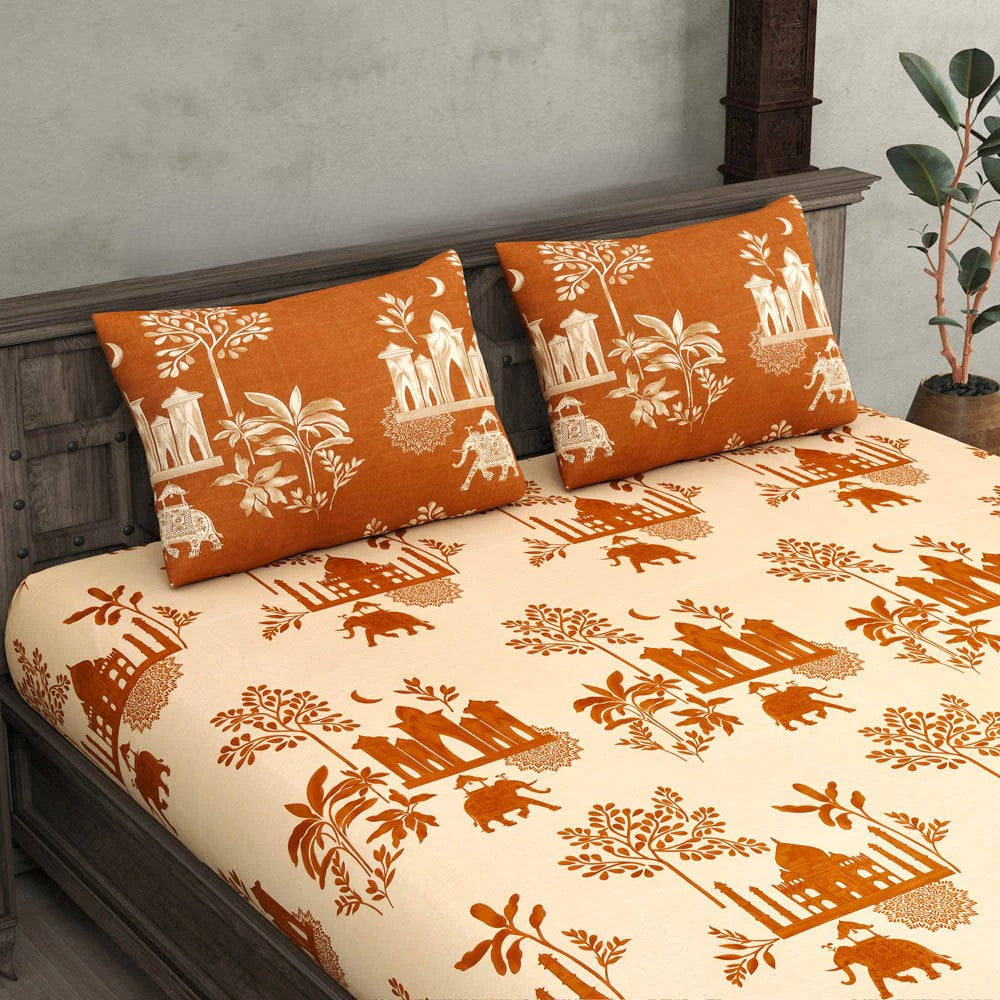 Royal Heritage King Size Bedsheet Set | Rajasthani Block Print | 180 TC Microfiber | 274x274 cm | 3 Pcs