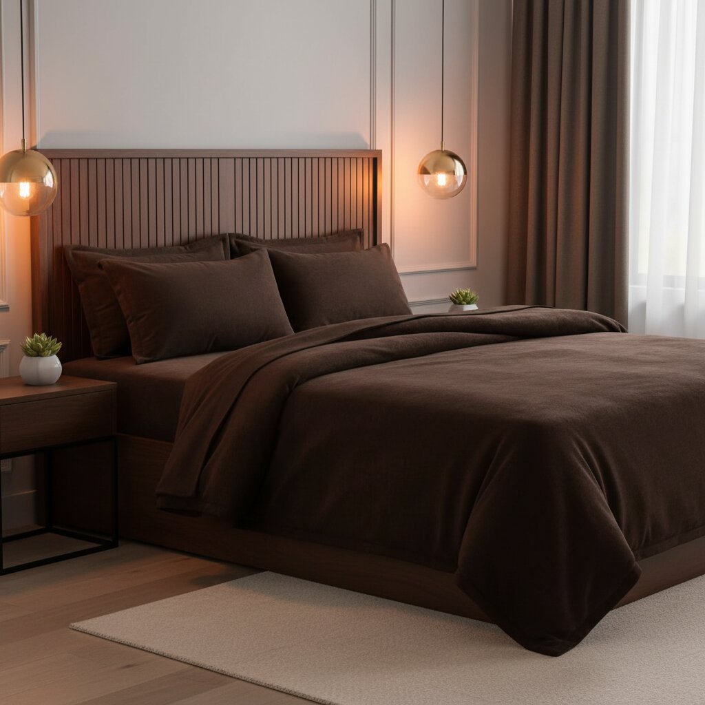 MVB Classic Coffee Brown Super Soft Velvet Double Bedsheet (100x100 Inch) | 150 GSM | With 2 Pillow Covers