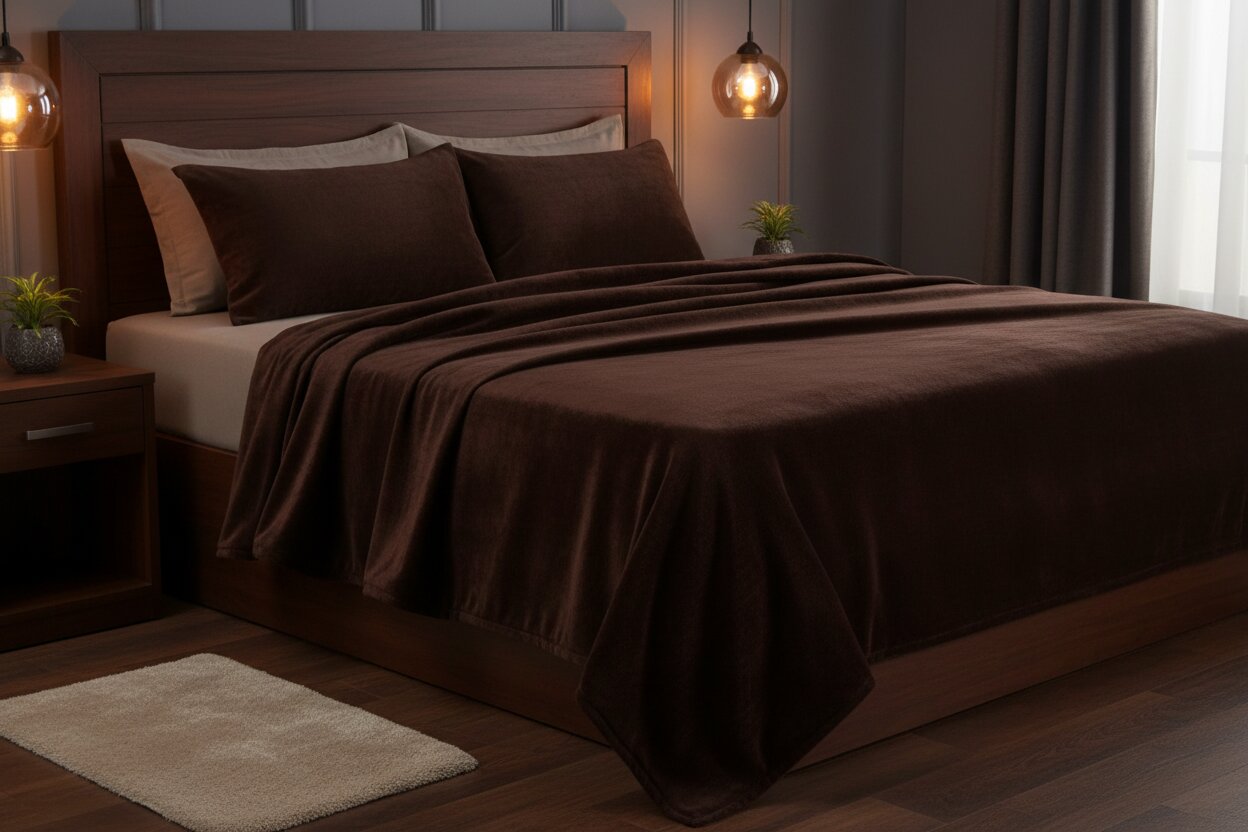 MVB Classic Coffee Brown Super Soft Velvet Double Bedsheet (100x100 Inch) | 150 GSM | With 2 Pillow Covers