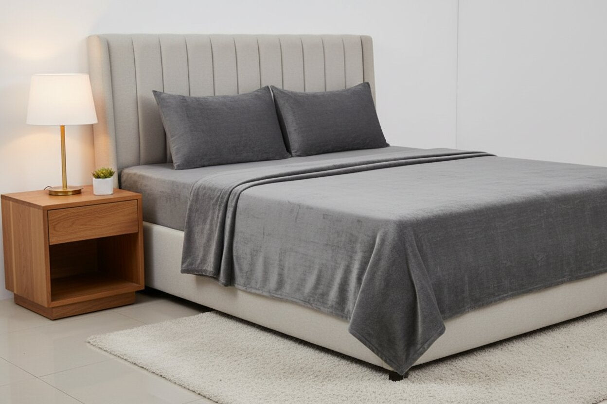 MVB Premium Velvet Comfort Double Bedsheet Charcoal Gray - Left Angle View