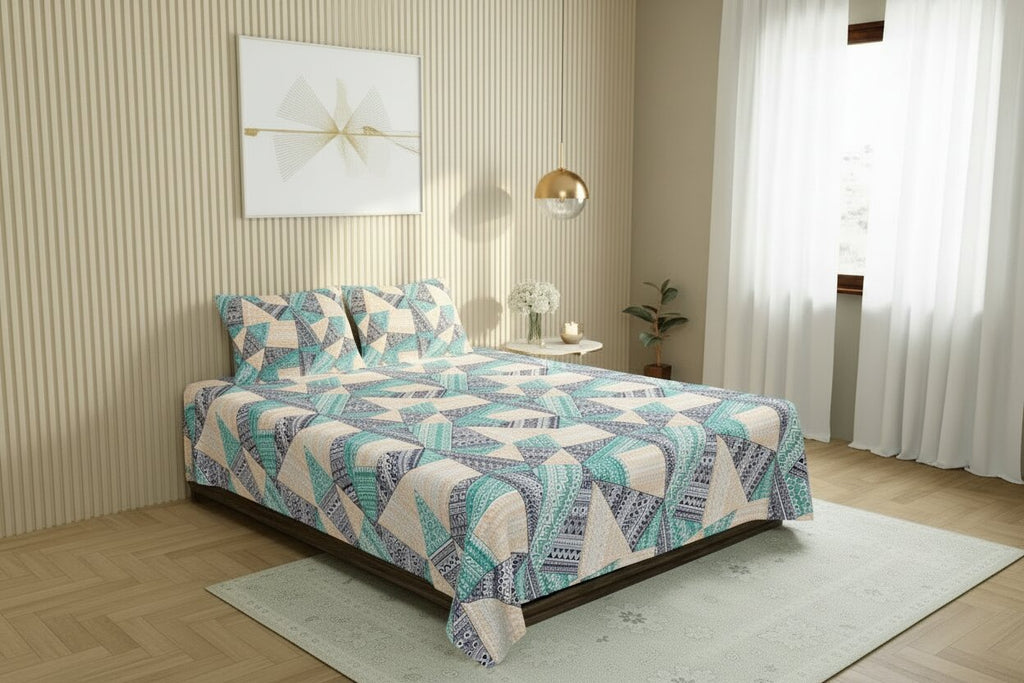 Angular Stone Prism Double Bedsheet | Geometric Boho Design