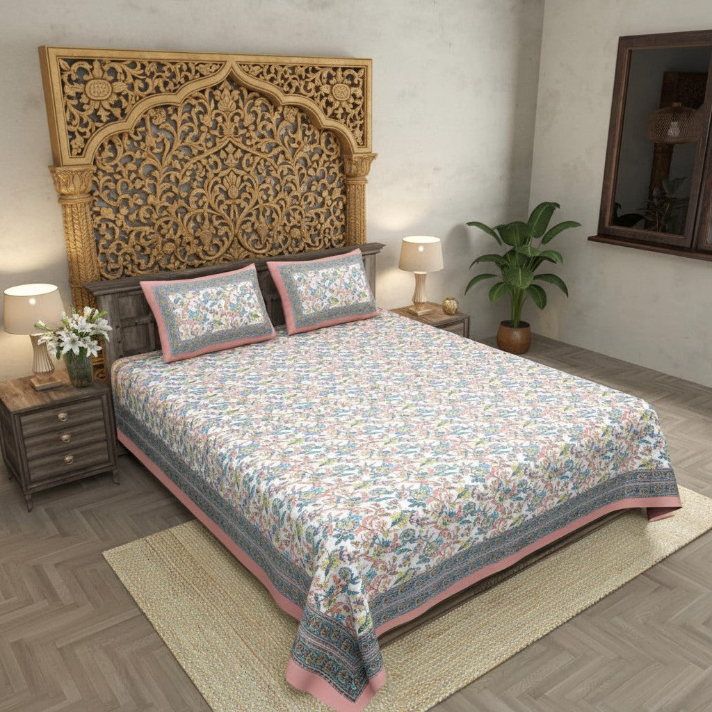 Fantastic Flowers Colorful Double Bedsheet | 100% Pure Cotton | 240 TC | Floral Print
