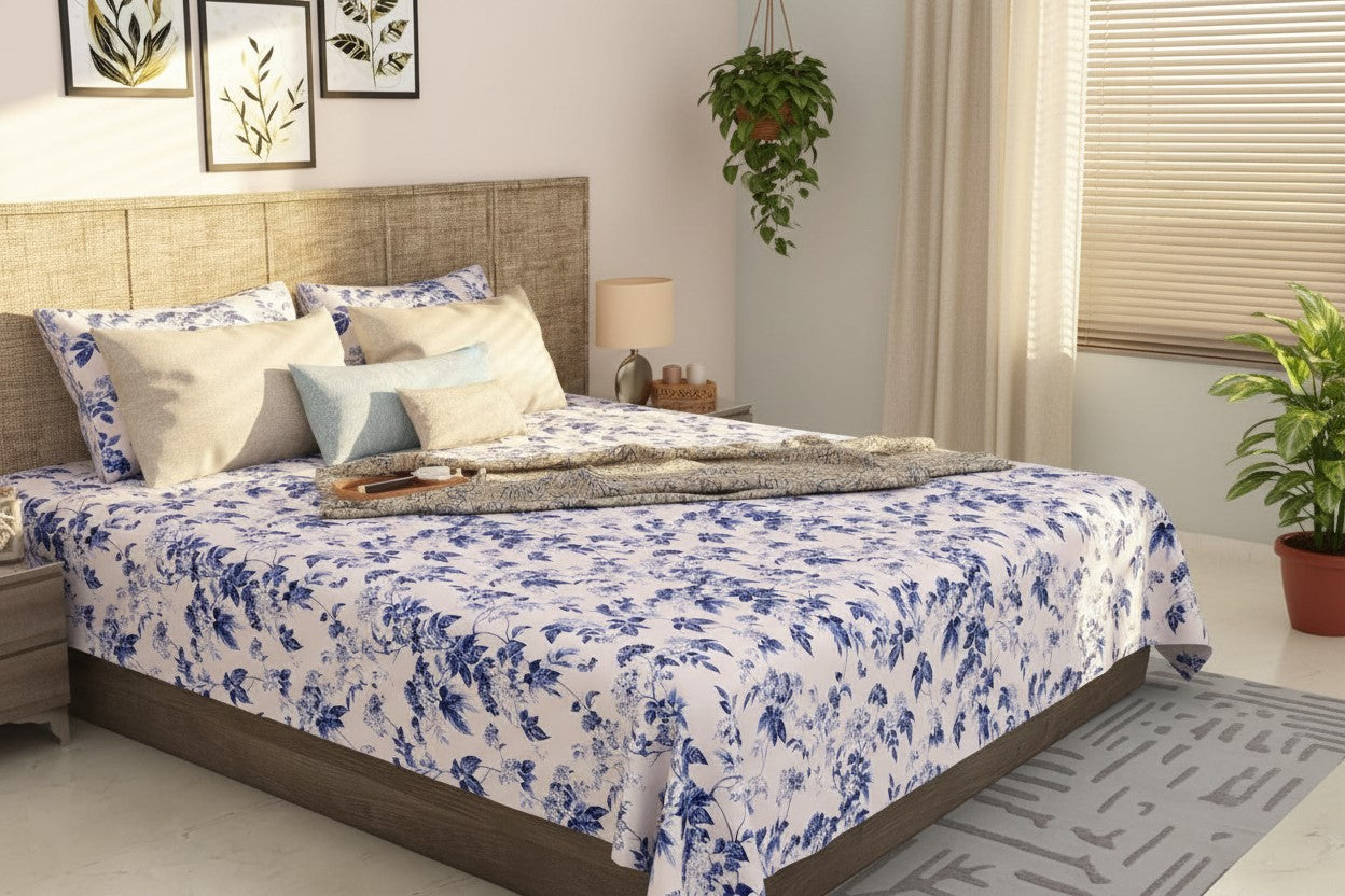 Blue Floral King Bedsheet Set – 240 TC | KBS | MVB Yugvigyana