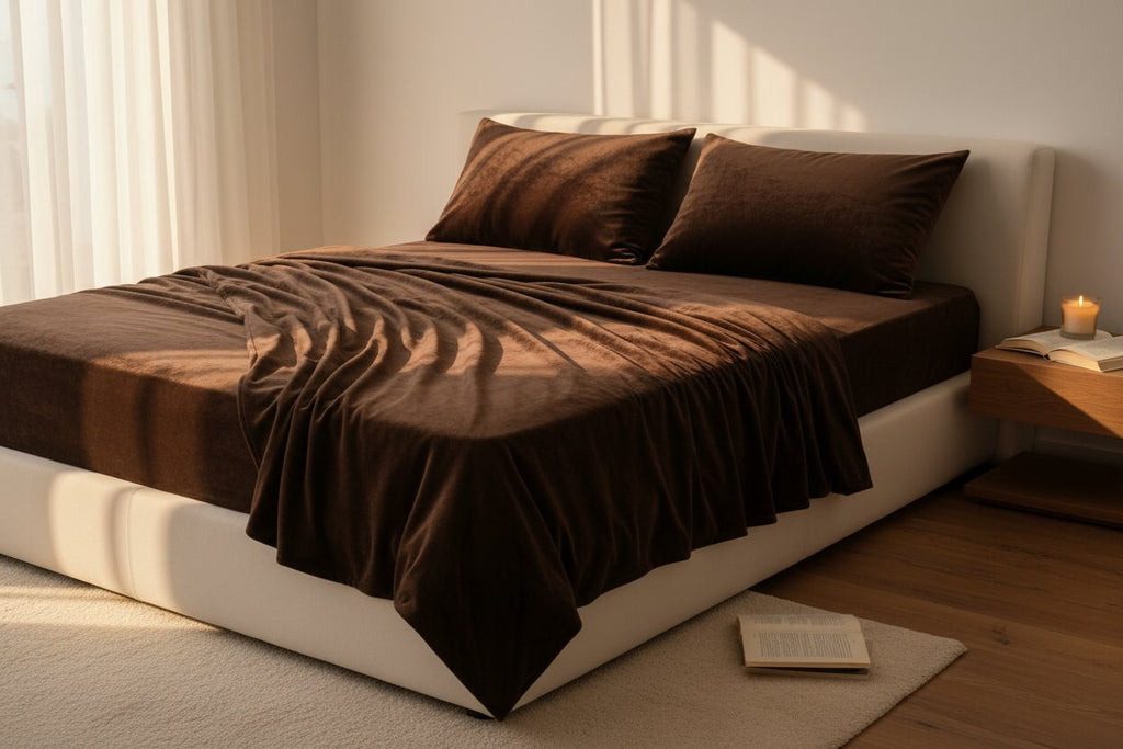MVB Classic Coffee Brown Super Soft Velvet Double Bedsheet (100x100 Inch) | 150 GSM | With 2 Pillow Covers