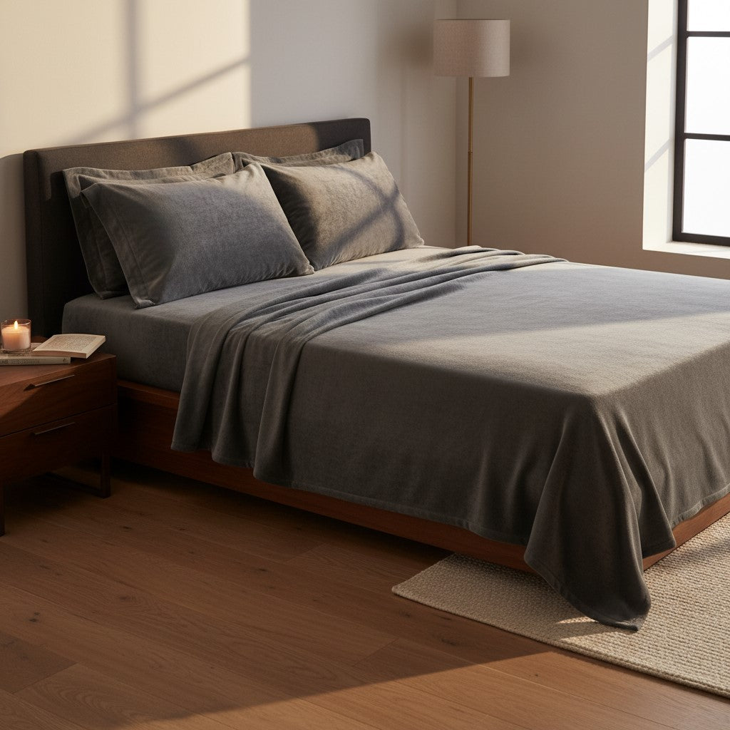 MVB Premium Velvet Comfort Double Bedsheet Charcoal Gray - Lifestyle Setting