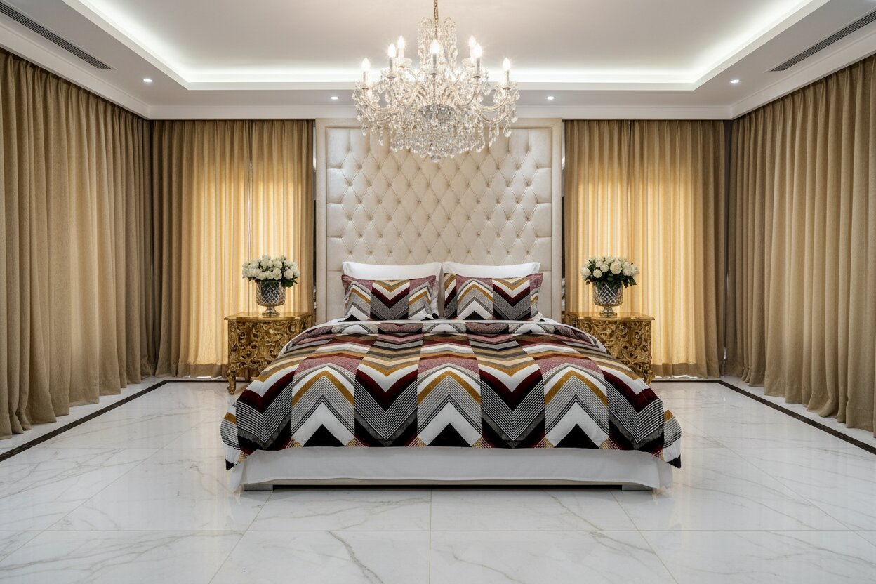 MVB Zigzag Elegance | Super Soft Velvet Double Bedsheet with 2 Pillow Covers
