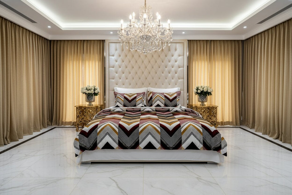 MVB Zigzag Elegance Cozy Super Soft Velvet Double Bedsheet with Matching Pillow Covers