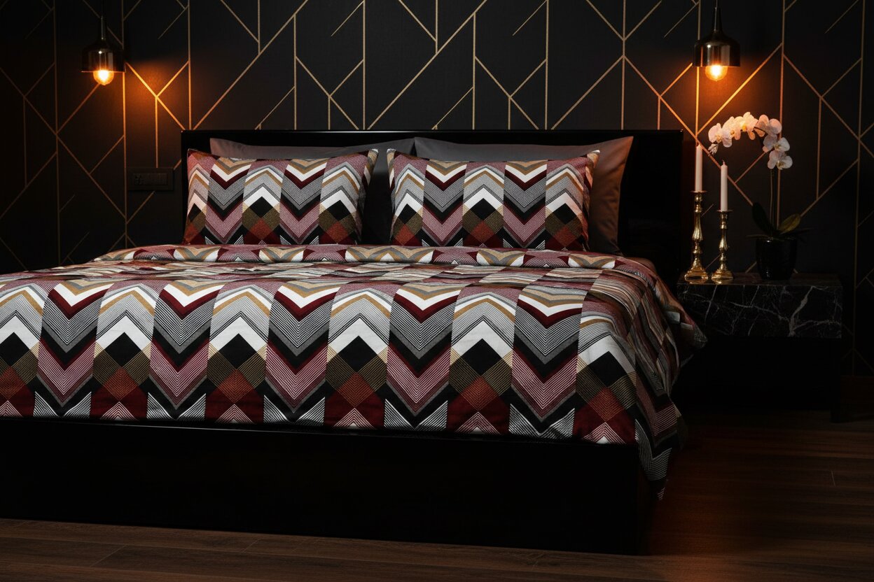 MVB Zigzag Elegance | Super Soft Velvet Double Bedsheet with 2 Pillow Covers