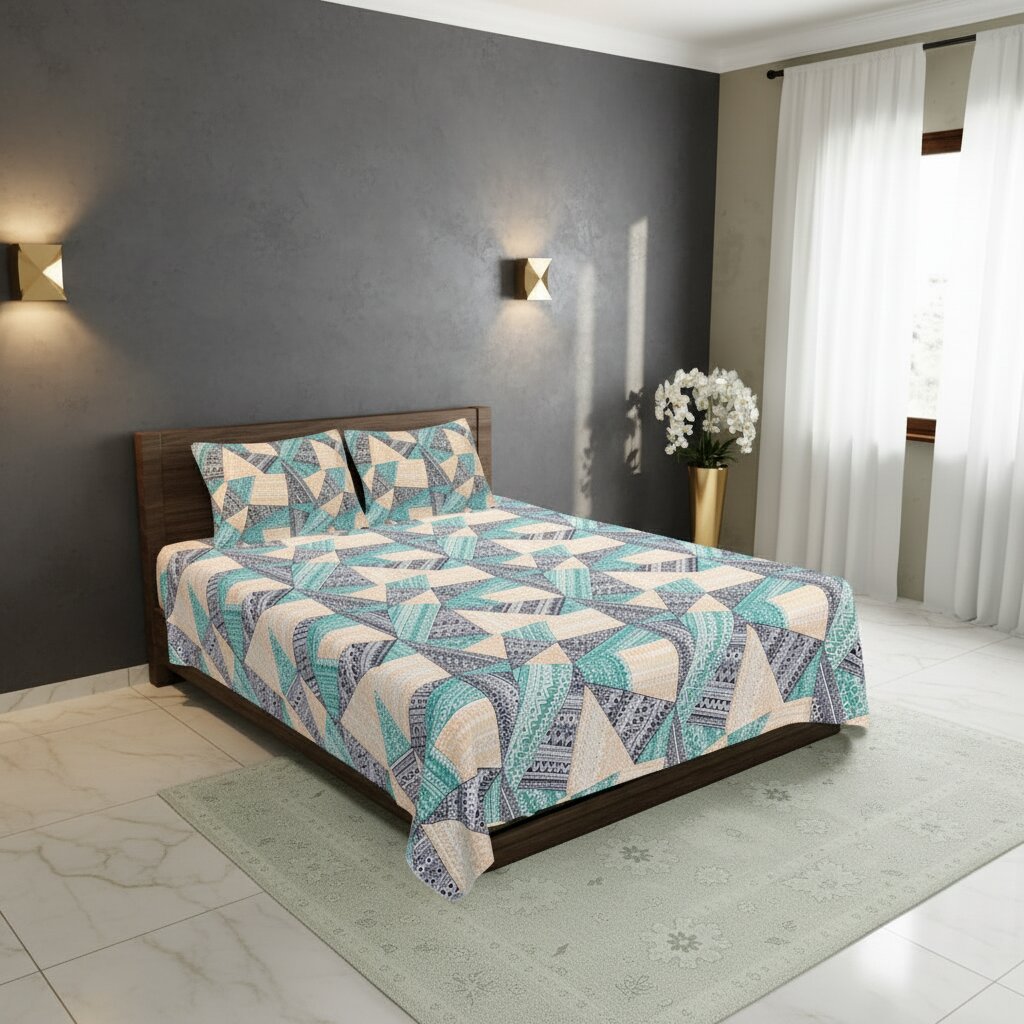 Angular Stone Prism Double Bedsheet | Geometric Boho Design