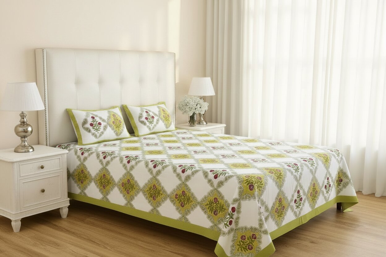 MVB Premium Floral Diamond Print 400 TC Pure Cotton King Size Bedsheet