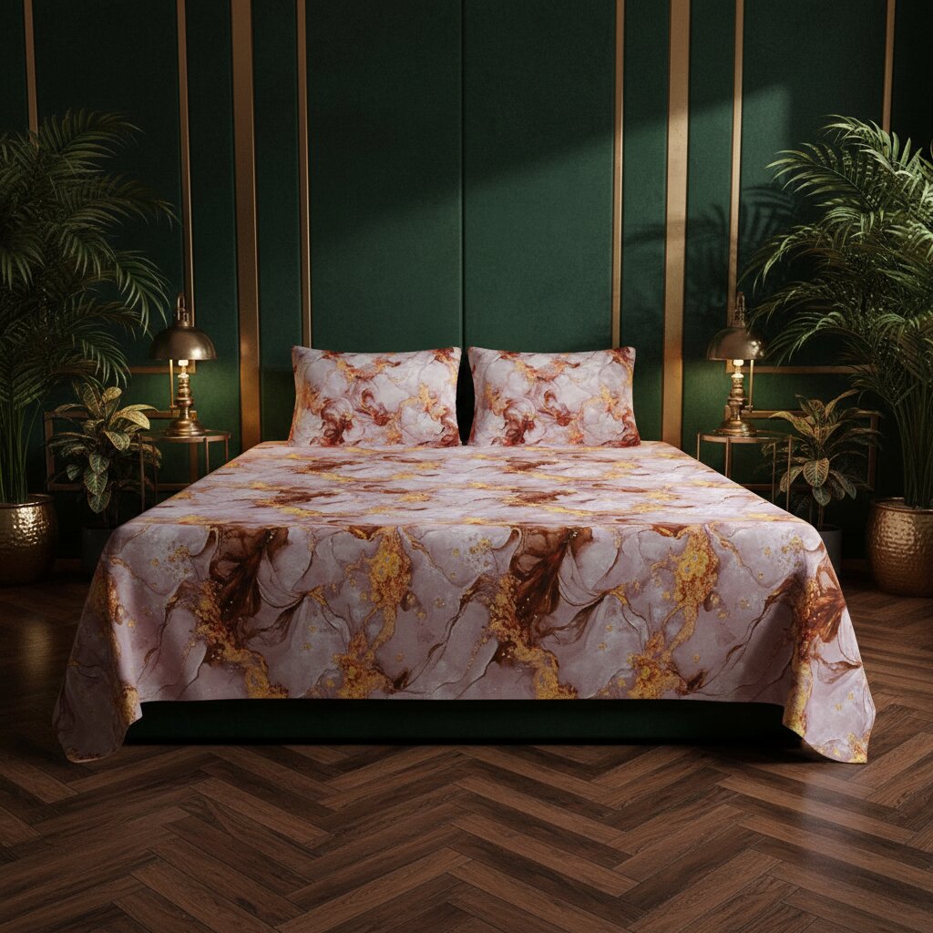 Bronze Metallic Wave Double Bedsheet | 160 TC Poly Cotton | 2 Pillow Covers