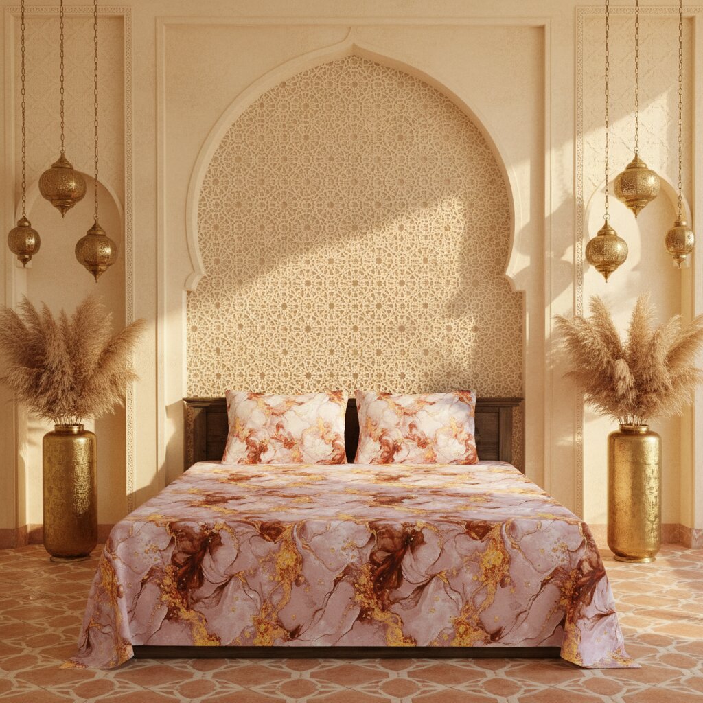 Bronze Metallic Wave Double Bedsheet | 160 TC Poly Cotton | 2 Pillow Covers