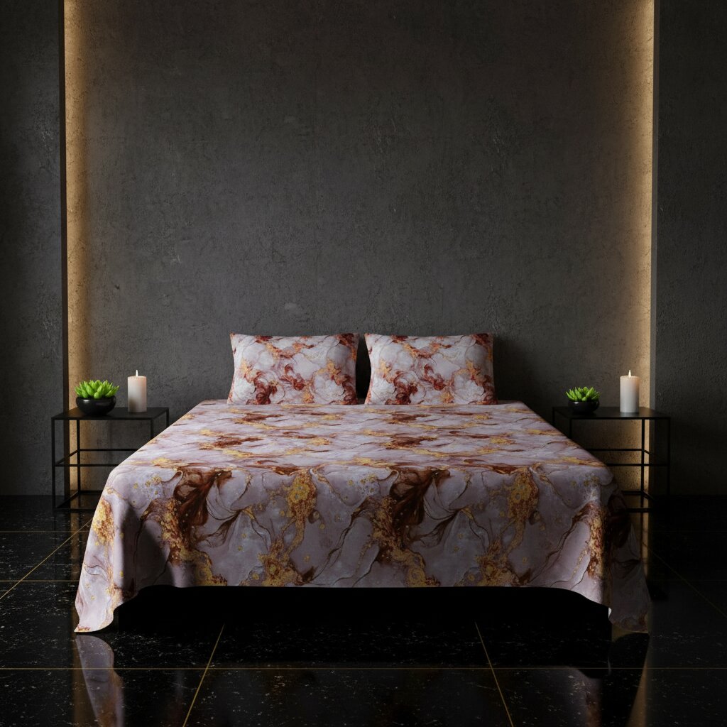 Bronze Metallic Wave Double Bedsheet | 160 TC Poly Cotton | 2 Pillow Covers