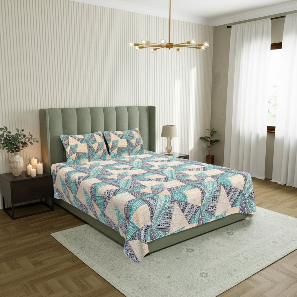 Angular Stone Prism Double Bedsheet | Geometric Boho Design