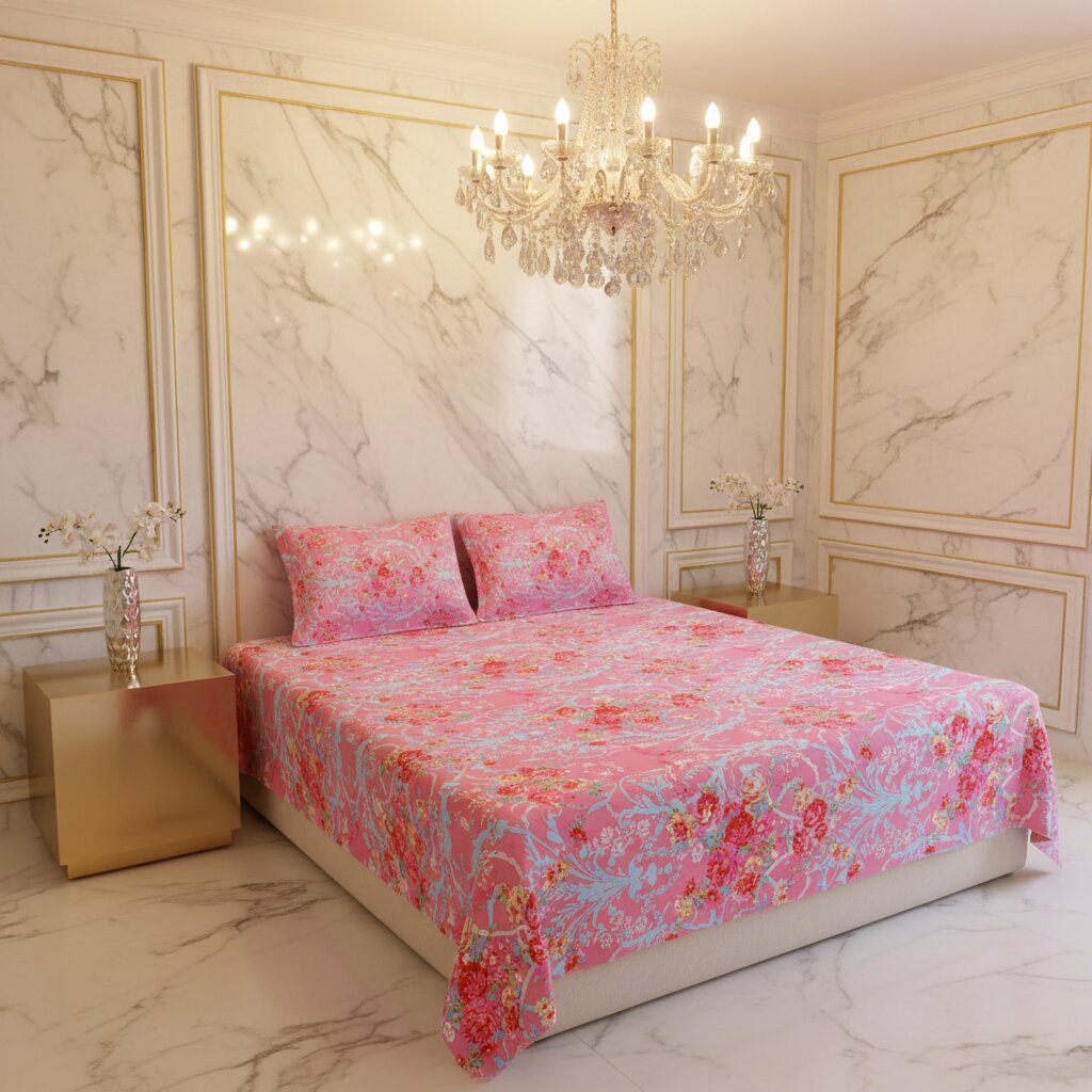 Rose Garden Bliss Double Bedsheet | 160 TC Poly Cotton | 2 Pillow Covers