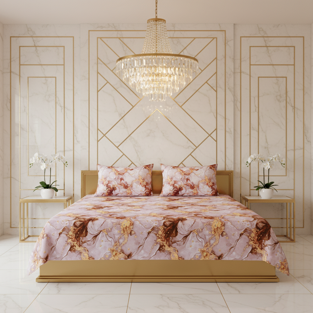 Bronze Metallic Wave Double Bedsheet | 160 TC Poly Cotton | 2 Pillow Covers