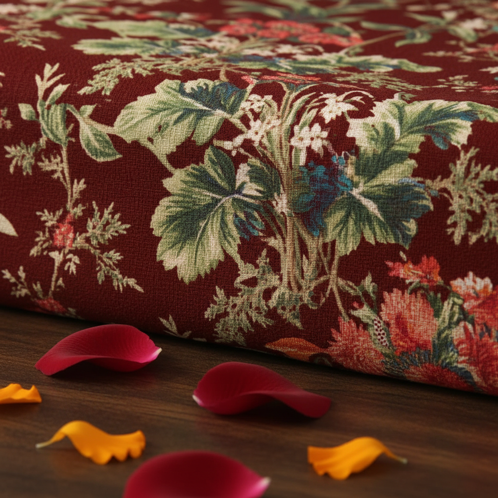Maroon Floral Bedsheet Close Up 1