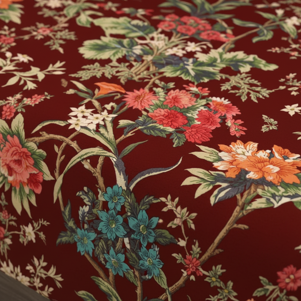 Maroon Floral Bedsheet Close Up 2