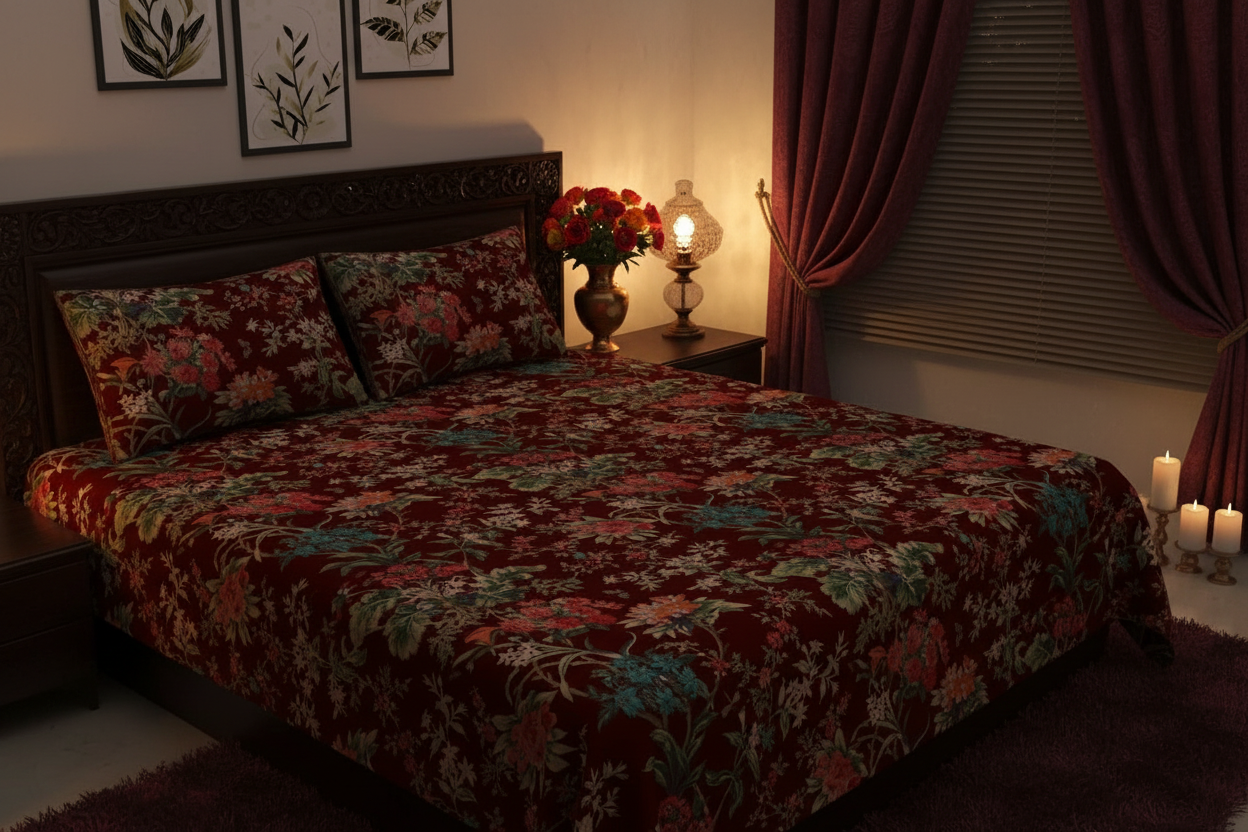 Maroon Floral Bedsheet Royal Bedroom