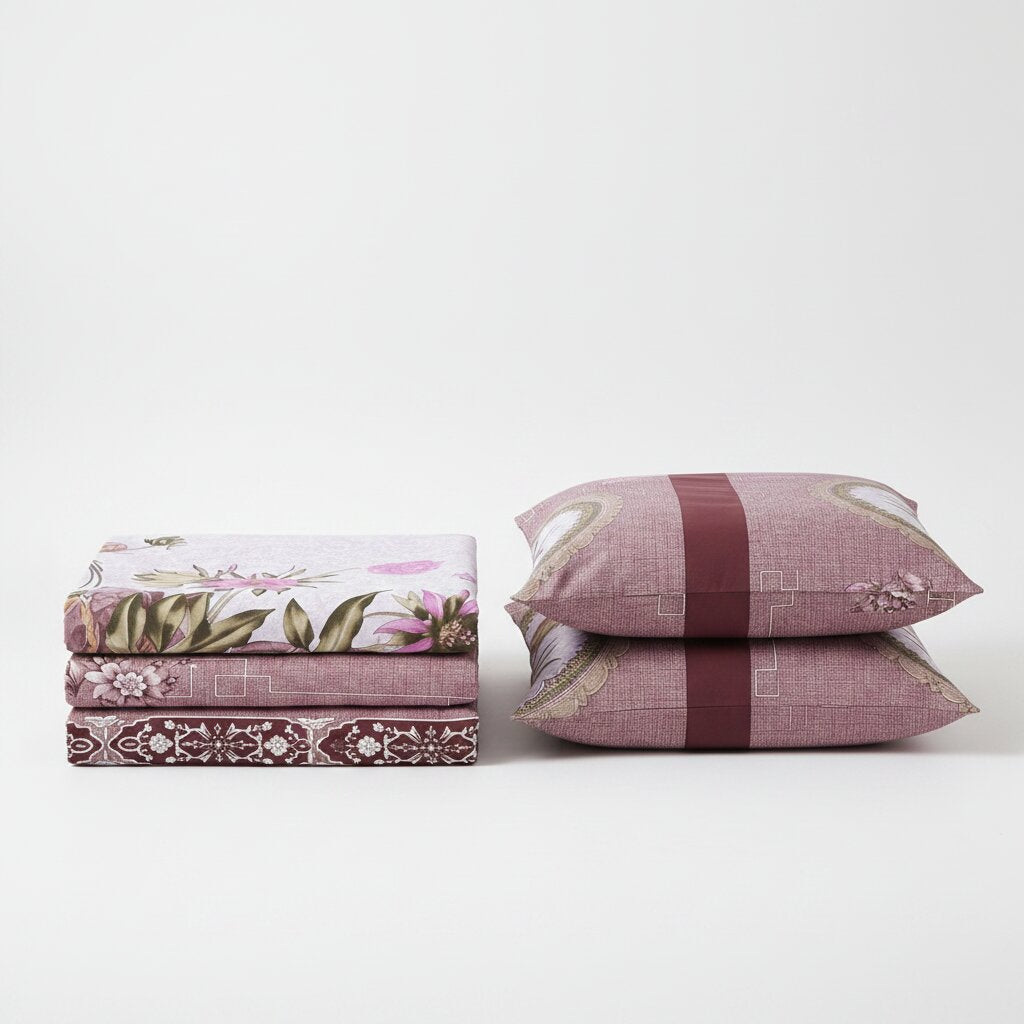 Pink Floral Medallion Double Bedsheet | 100% Cotton | 274x228 cm | 2 Pillow Covers