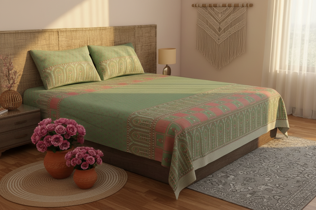 Mint Green Mughal Bedsheet Boho Bedroom