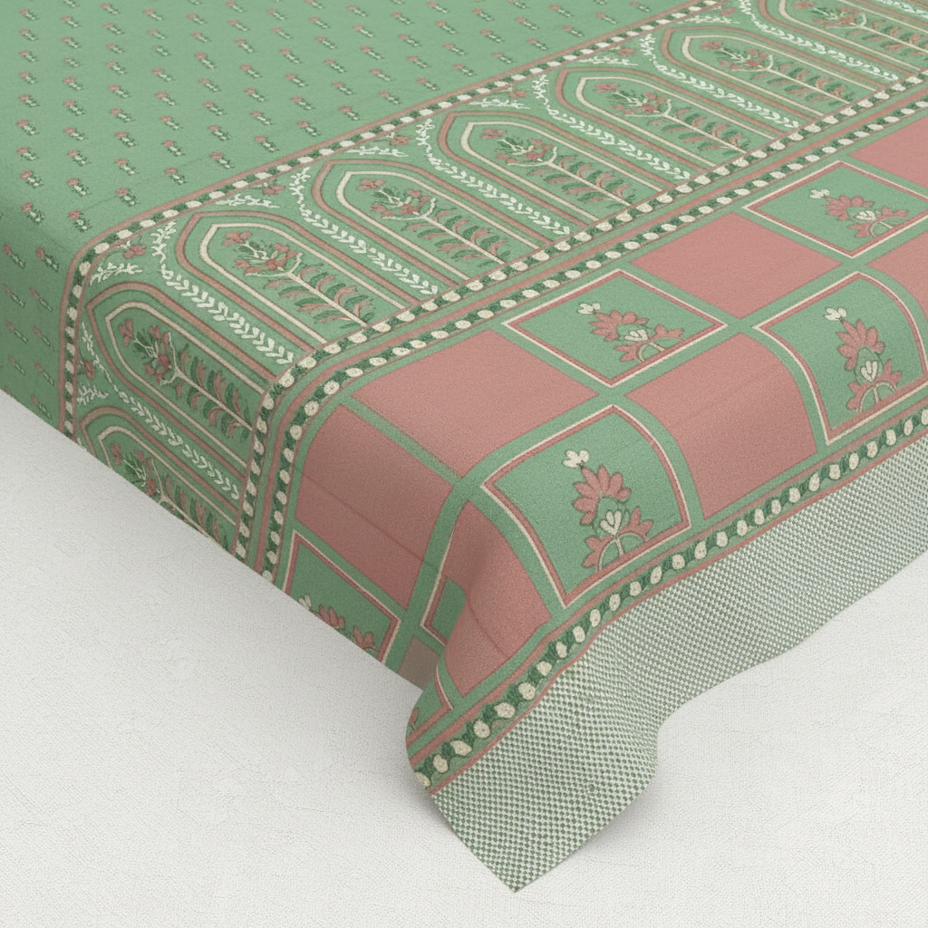 Mint Green Mughal Bedsheet Border Close Up