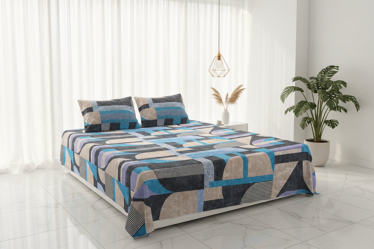 Metropolis Cubist Vision Double Bedsheet | Abstract Geometric Print