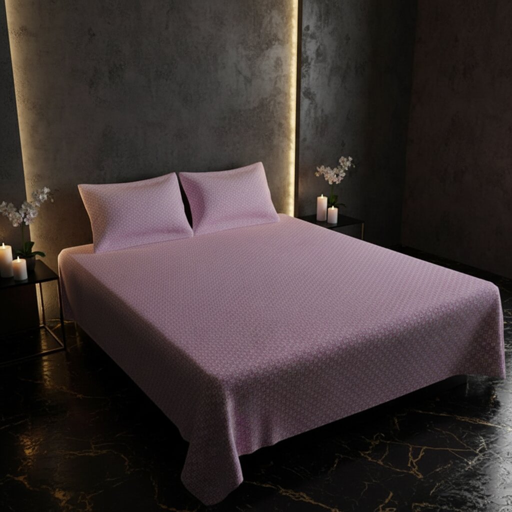 Rose Structured Web Double Bedsheet | Premium Pink Geometric Cotton Bedsheet with 2 Pillow Covers