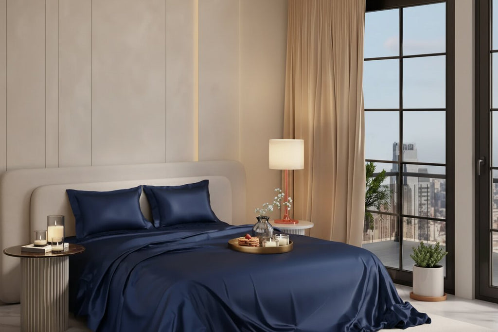 Navy Blue Dreamy UltraSatin Double Flat Bedsheet Set – Silky Smooth Luxury