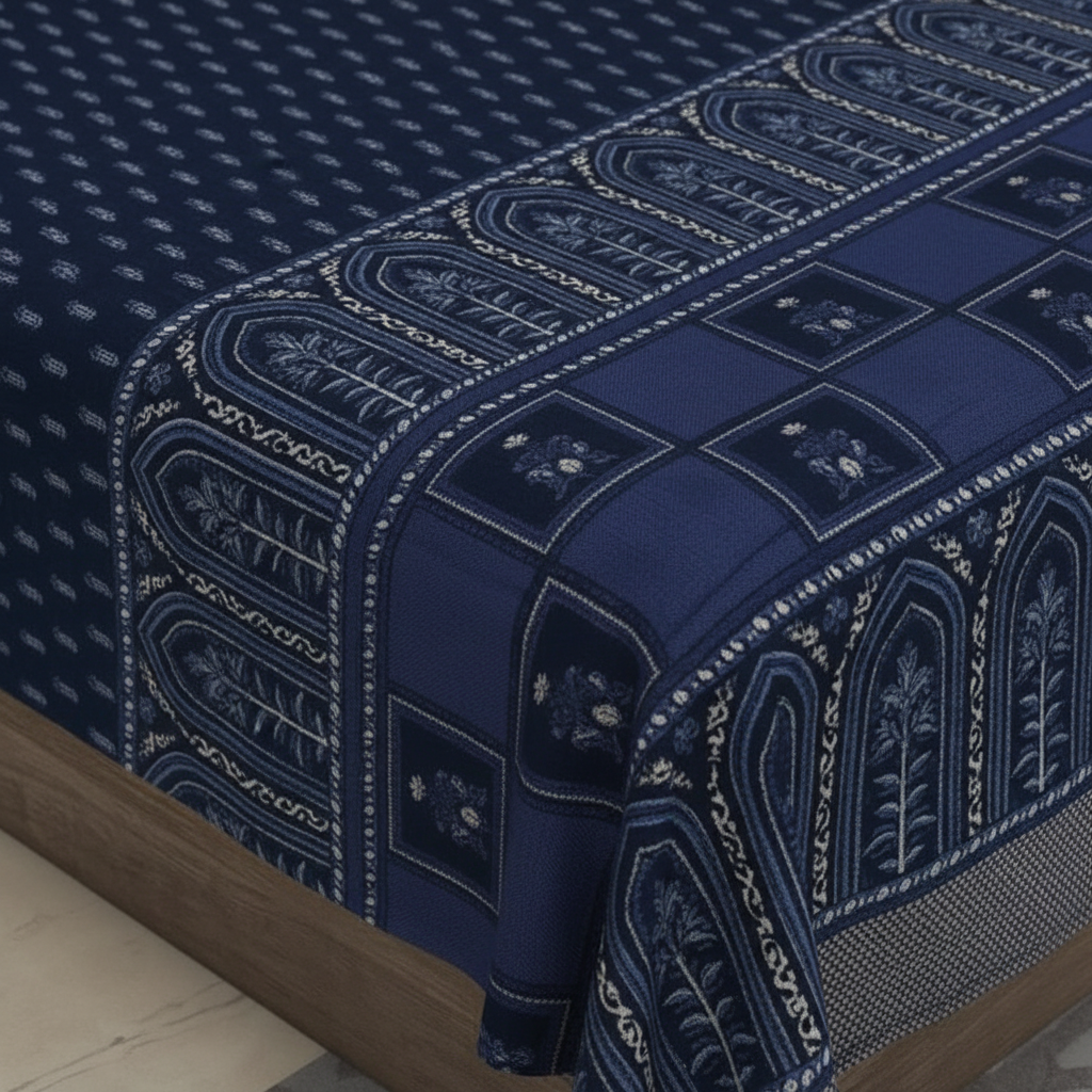 Navy Blue Mughal Bedsheet Border