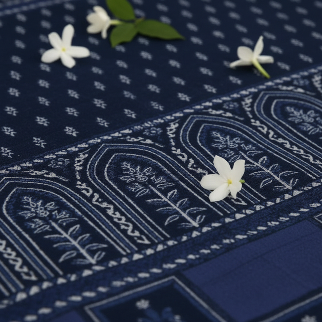 Navy Blue Mughal Bedsheet Close Up
