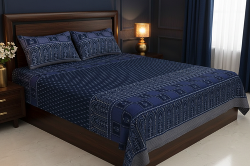 Navy Blue Mughal Bedsheet Royal Bedroom
