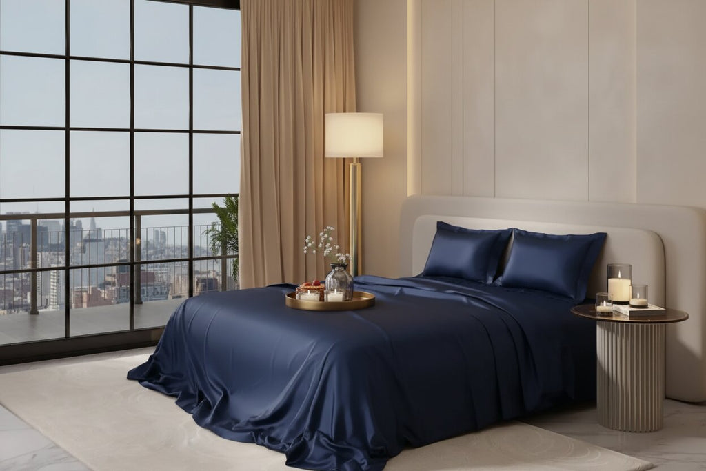 Navy Blue Dreamy UltraSatin Double Flat Bedsheet Set – Silky Smooth Luxury