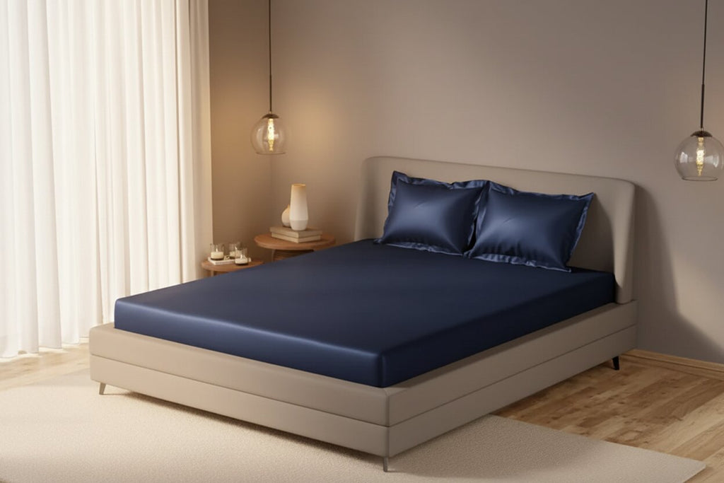 MVB Majestic Ink UltraSatin Fitted Bedsheet Set | Dreamy Blue | Double