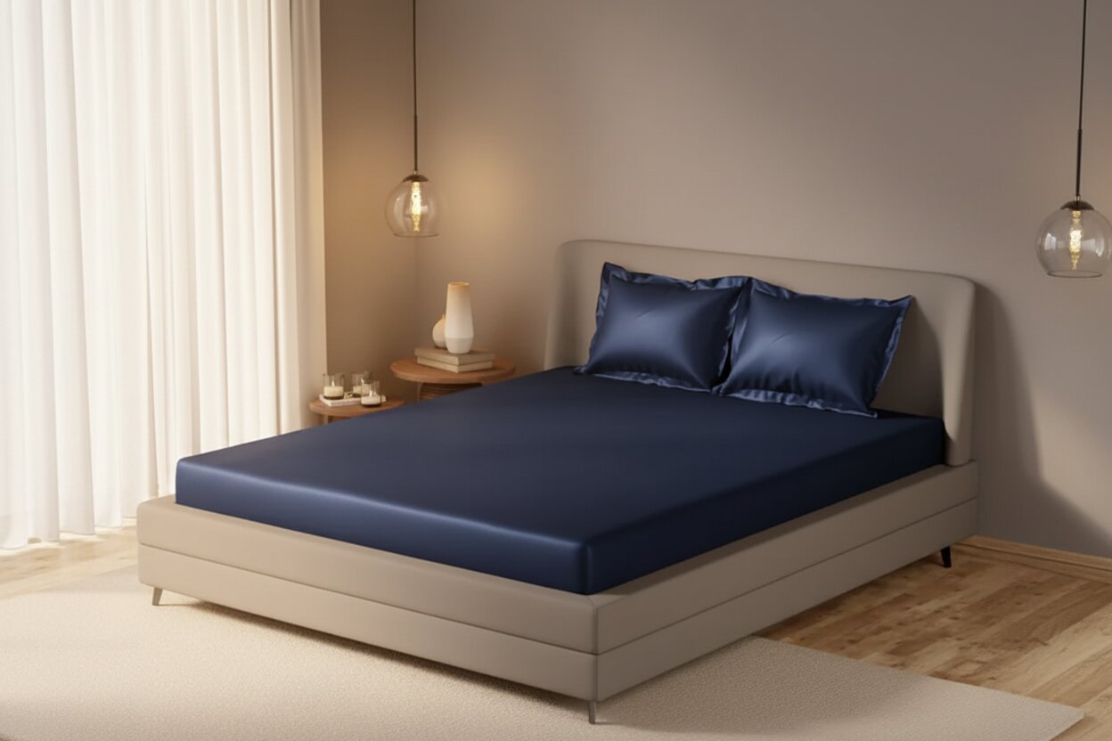 MVB Majestic Ink UltraSatin Fitted Bedsheet Set | Dreamy Blue | Double