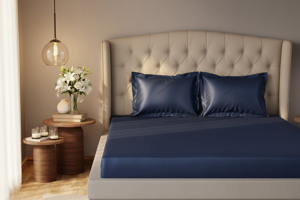 MVB Majestic Ink UltraSatin Fitted Bedsheet Set | Dreamy Blue | Double