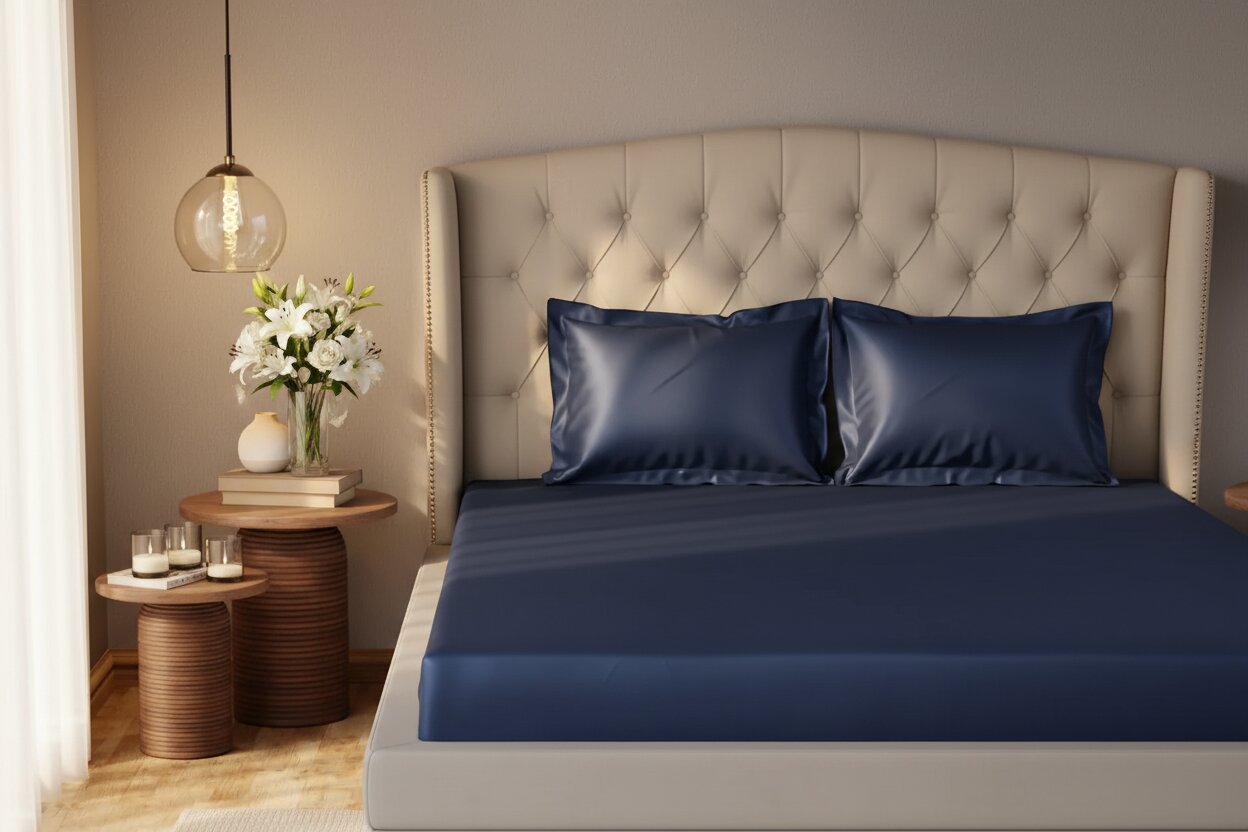 MVB Majestic Ink UltraSatin Fitted Bedsheet Set | Dreamy Blue | Double