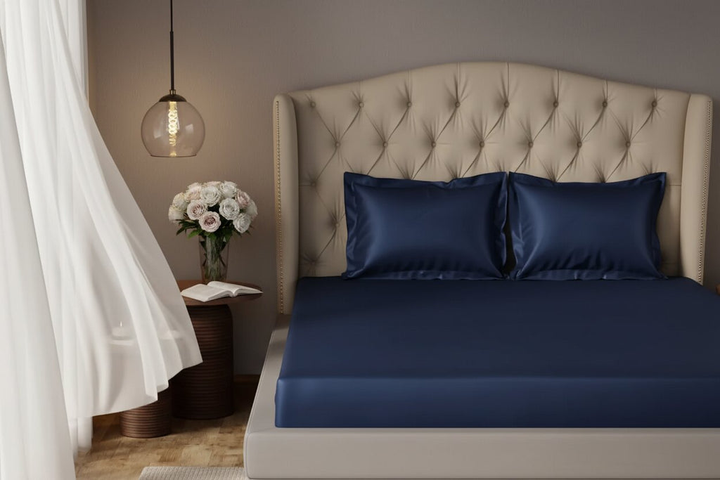 MVB Majestic Ink UltraSatin Fitted Bedsheet Set | Dreamy Blue | Double