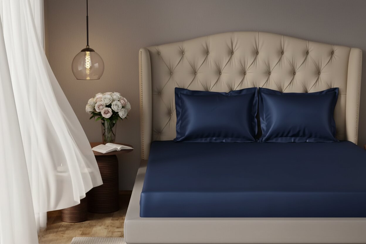 MVB Majestic Ink UltraSatin Fitted Bedsheet Set | Dreamy Blue | Double