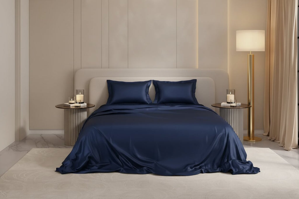 Navy Blue Dreamy UltraSatin Double Flat Bedsheet Set – Silky Smooth Luxury