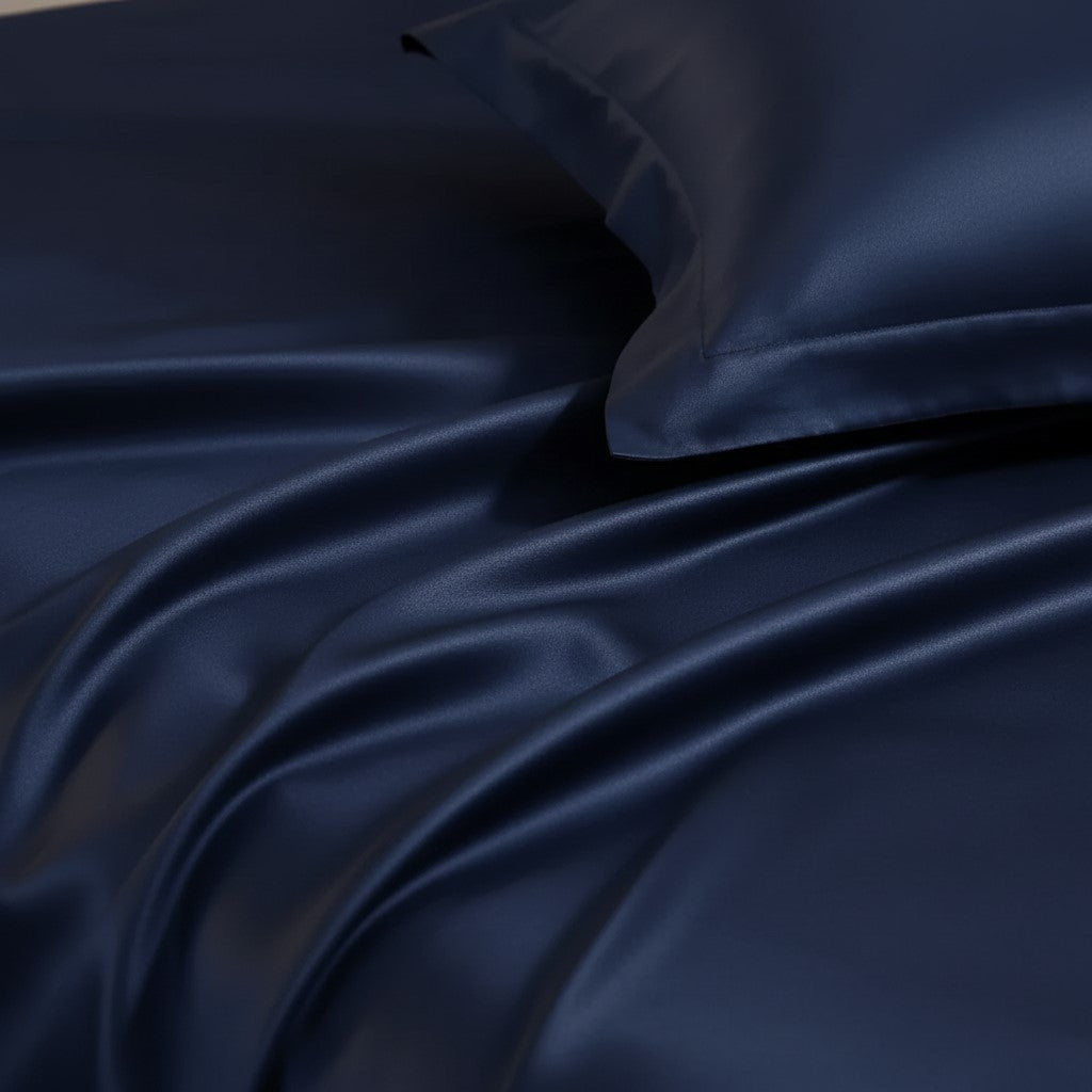 Navy Blue Dreamy UltraSatin Double Flat Bedsheet Set – Silky Smooth Luxury
