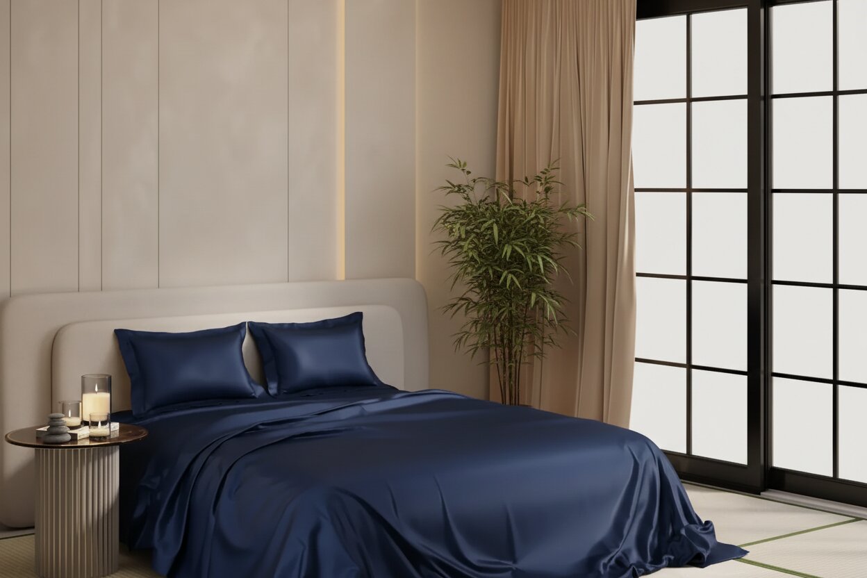 Navy Blue Dreamy UltraSatin Double Flat Bedsheet Set – Silky Smooth Luxury