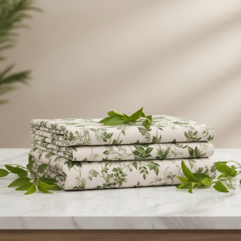 Green Leafy Vine Floral Pure Cotton King Size Bedsheet