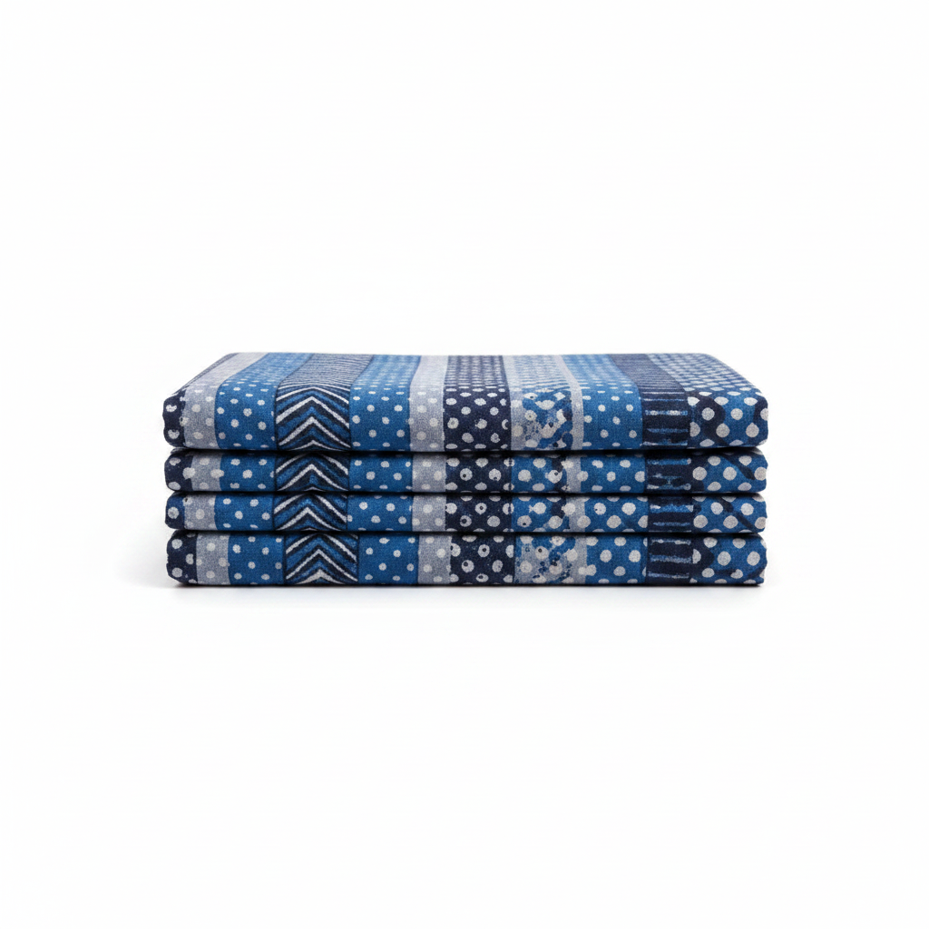 Dark Blue Geometric Stripe & Chevron Pure Cotton King Size Bedsheet